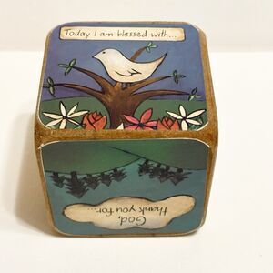 Inspirational Prayer Cube Wooden Faith Block Daily Reflection Questions Decor 3"